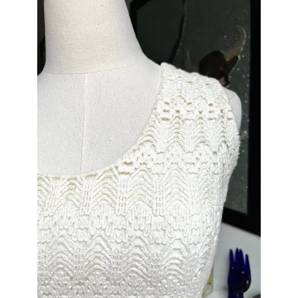 Vintage 60s Crochet Gauze Midi Dress | Ivory Cotton Lace Cottagecore Boho | M/L - Picture 10 of 10